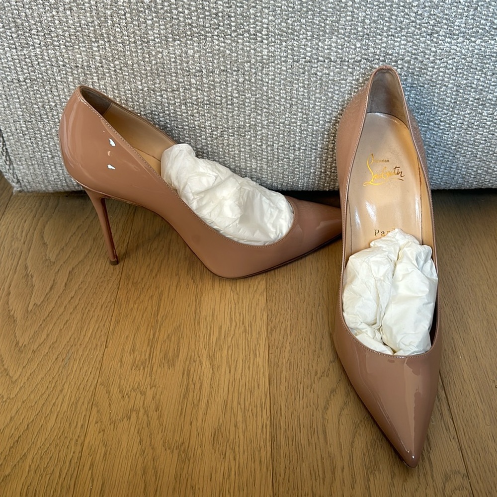 Christian Louboutin Kate 85mm Patent Nude Red Sole Pumps size 41